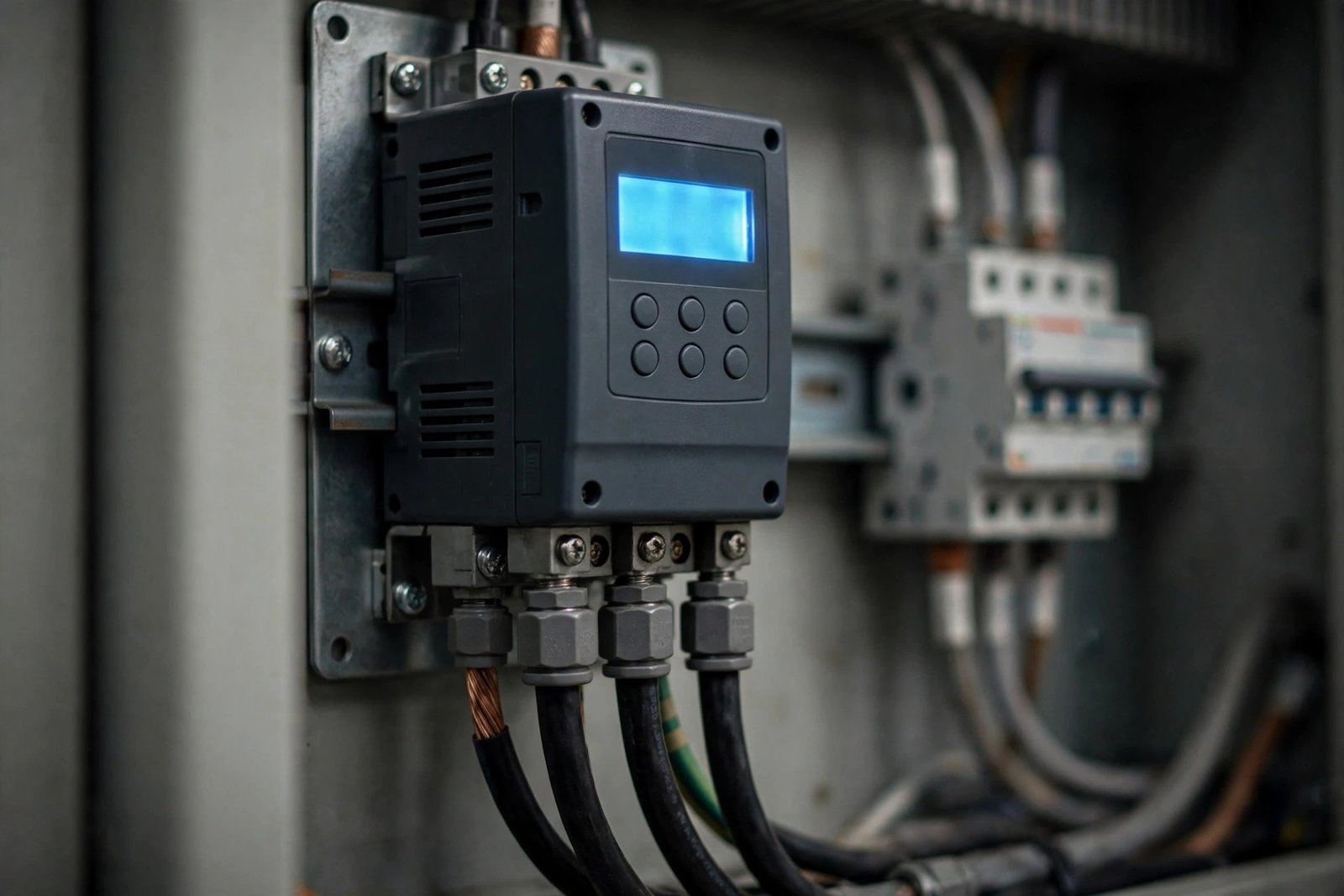 Close-up of elevator VVVF drive unit inside the control panel